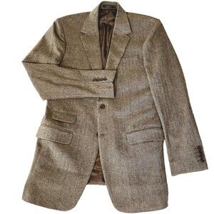StudioSuits Tweed Wool Sport Coat Herringbone 38 Brown Ticket Pkt Peaky Blinders